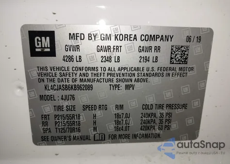 2019 Buick Encore Fwd Preferred z USA, uszkodzony, nr VIN KL4CJASB6KB962089